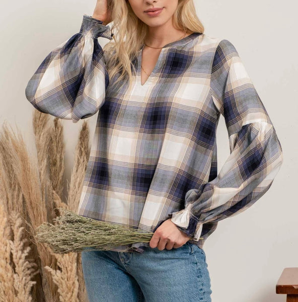 Navy Plaid Blouse